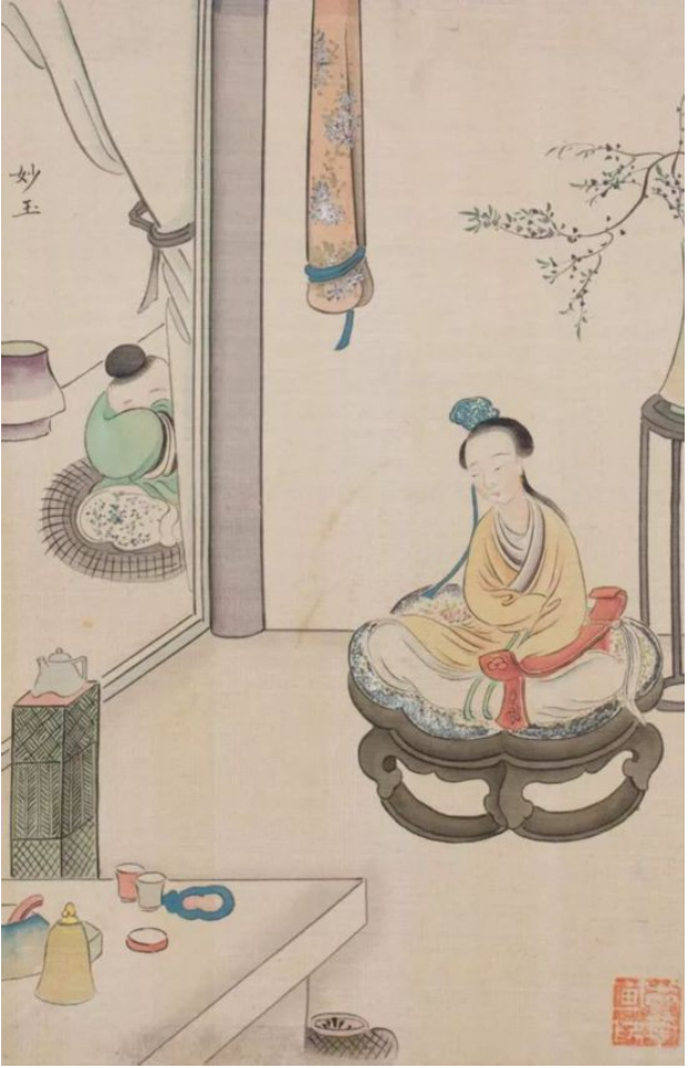 Buddhist nun Miaoyu in meditation, Qing painting on silk