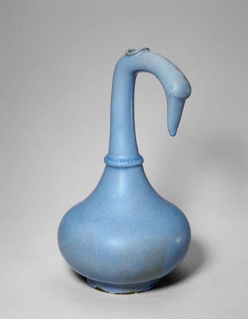 Yixing kiln sky blue glaze gooseneck bottle, The Palace Museum