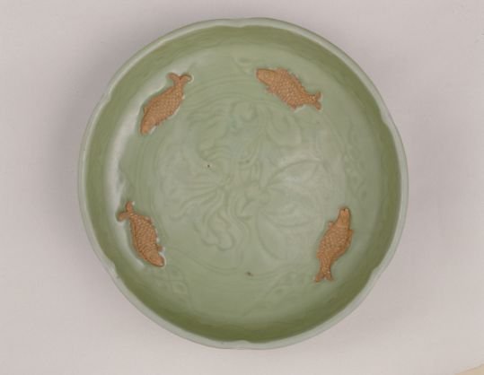 Longquan kiln celadon plastic paste with four fish patterns, The Palace Museum