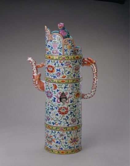 Pastel eight-treasure lotus-shaped multi-mu pot, The Palace Museum