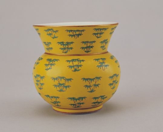 Pastel clumps of bamboo patterns on yellow ground, The Palace Museum