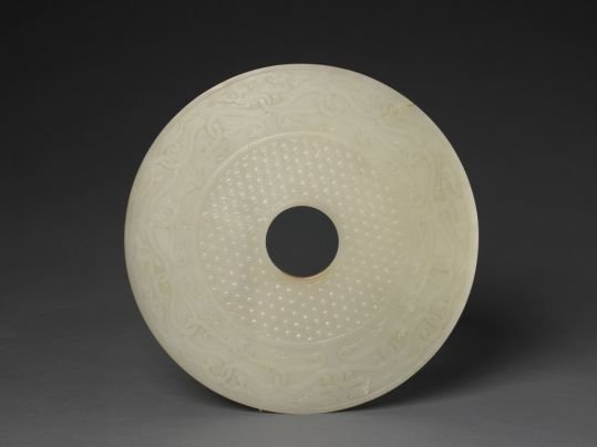 Sapphire imperial inscribed silkworm pattern jade, The Palace Museum