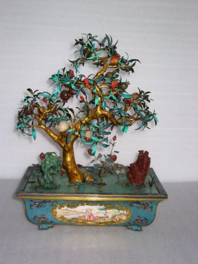 Cloisonné enamel rectangular pomegranate bonsai, The Palace Museum