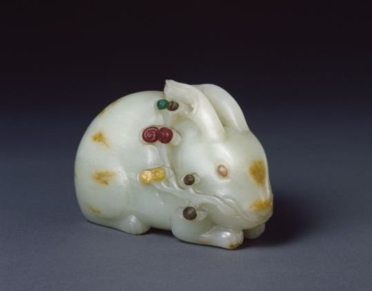 Sapphire inlaid gemstone lying rabbit, The Palace Museum