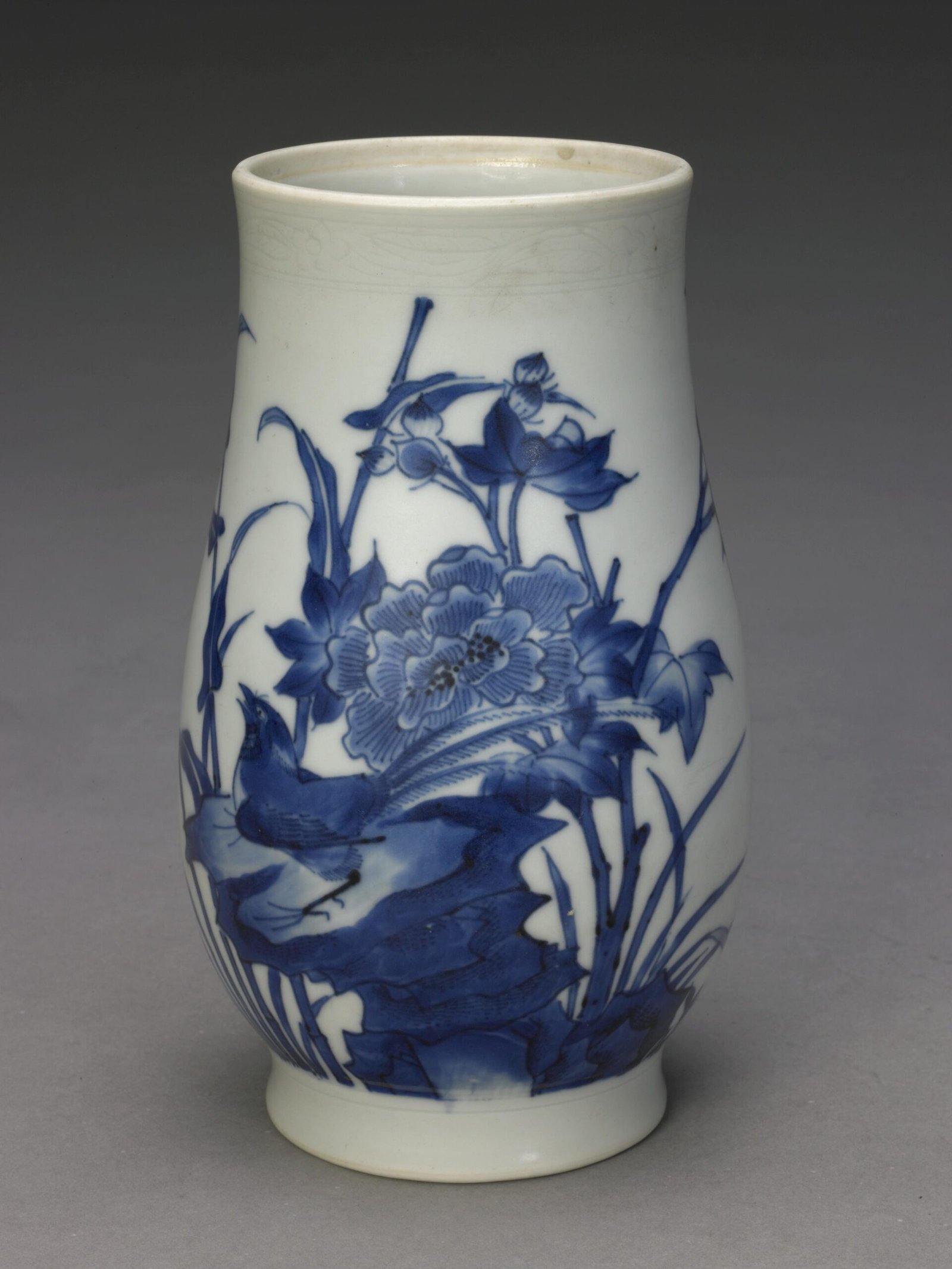 Blue and white flower and bird vase, The Palace Museum