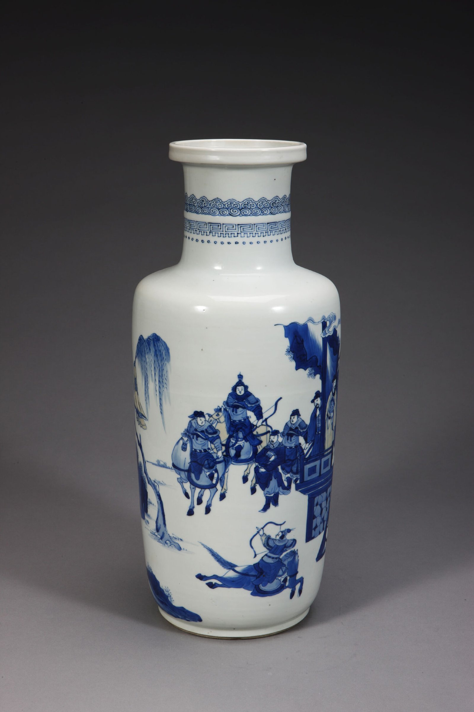 Blue and white landscape figure stick vase, The Palace Museum
